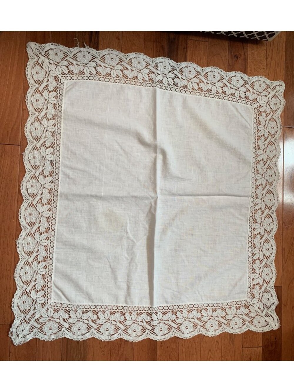 White Linen Tablecloth with Lace Border Home Decor Vintage